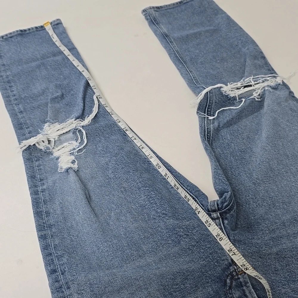AGOLDE Riley High Rise Straight Jeans Whiplash Distressed Blue